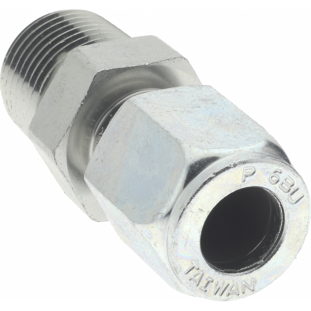 Parker Flareless Bite-Type Tube Male Connector: 3/8" NPTF, 3/8" Tube OD, Steel - 6-6 FBU-S