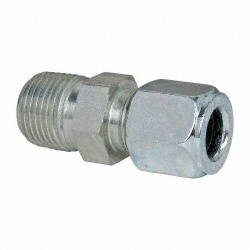 Parker Flareless Bite-Type Tube Male Connector: 3/8" NPTF, 3/8" Tube OD, Steel - 6-6 FBU-S