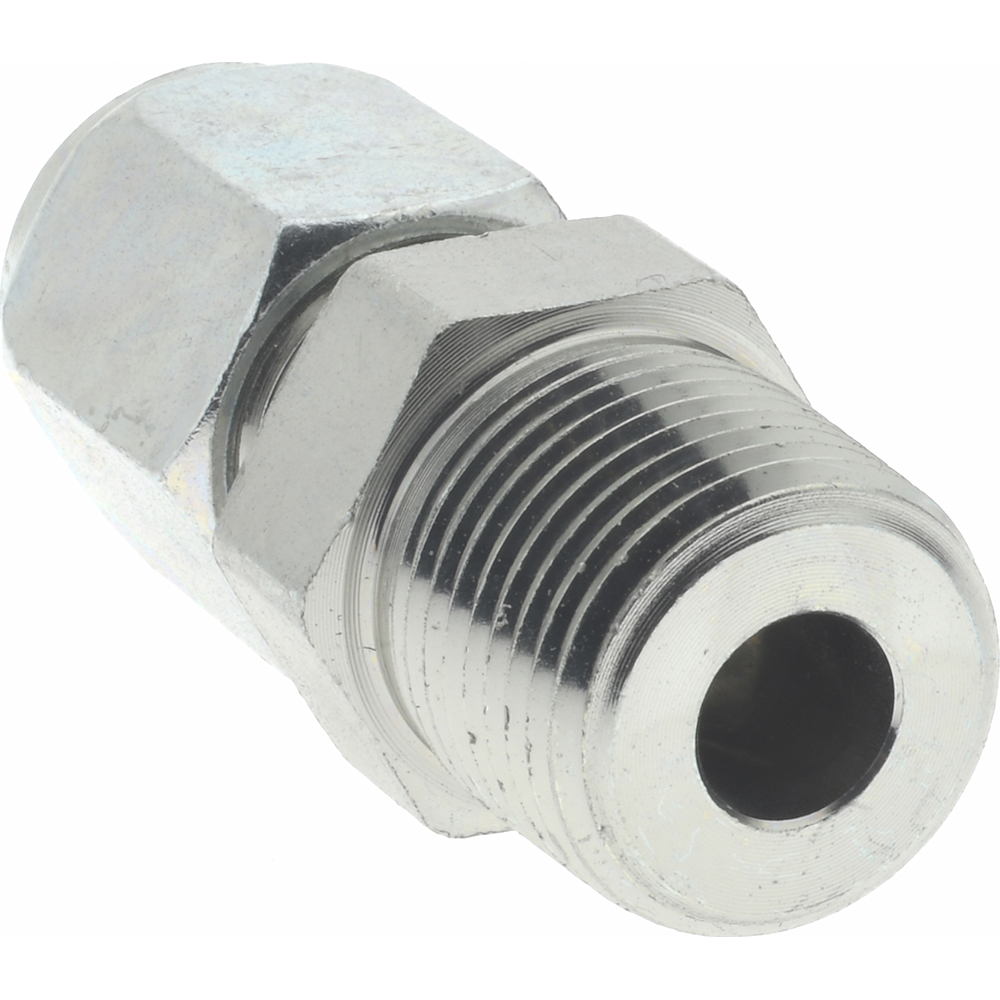 Parker Flareless Bite-Type Tube Male Connector: 3/8" NPTF, 3/8" Tube OD, Steel - 6-6 FBU-S