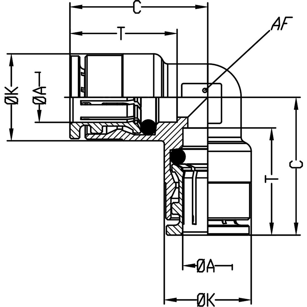 Norgren Push-to-Connect Tube x Tube Fitting: Union Elbow, 1/4" OD - 120400400