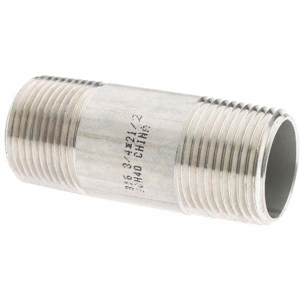 Value Collection Stainless Steel Pipe Nipple: 3/4" Pipe, Grade 316 & 316L - 6BN3/4*21/2