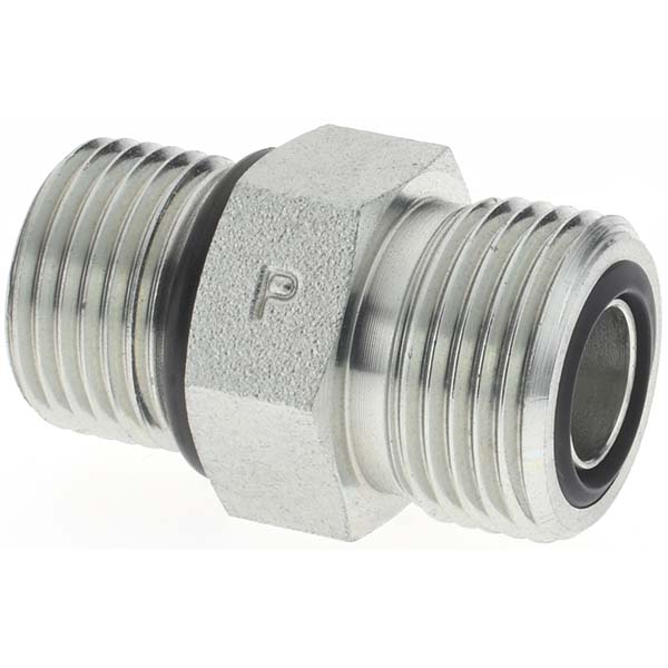 Parker Compression Tube Straight Thread Connector: 9/16-18, 3/8" Tube OD, ORFS x SAE-ORB - 6 F5OLO-S