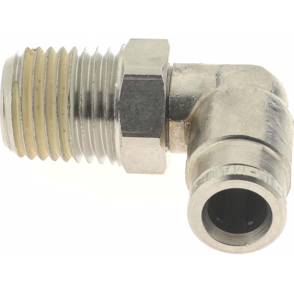 Norgren Push-to-Connect Tube x MNPT x Tube x Male Fitting: Swivel Elbow, NPTF, 1/4" OD - 124470428