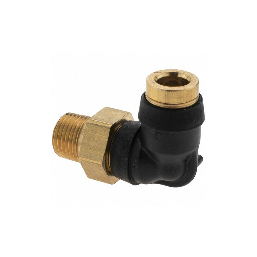Parker Push-to-Connect Tube x MNPT x Tube x Male Fitting: 90 deg Swivel Elbow, 1/4" OD - BD-PF-00053