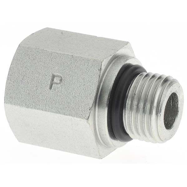 Parker Industrial Pipe Adapter: 1/4" Female Thread, 9/16-18 Male Thread, Male Straight Thread O-Ring x Female NPTF - -16330-1
