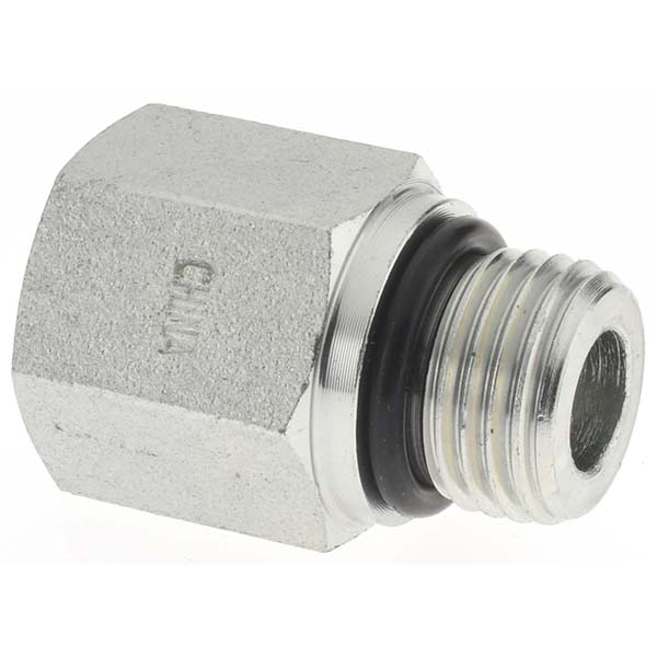Parker Industrial Pipe Adapter: 1/4" Female Thread, 9/16-18 Male Thread, Male Straight Thread O-Ring x Female NPTF - -16330-1