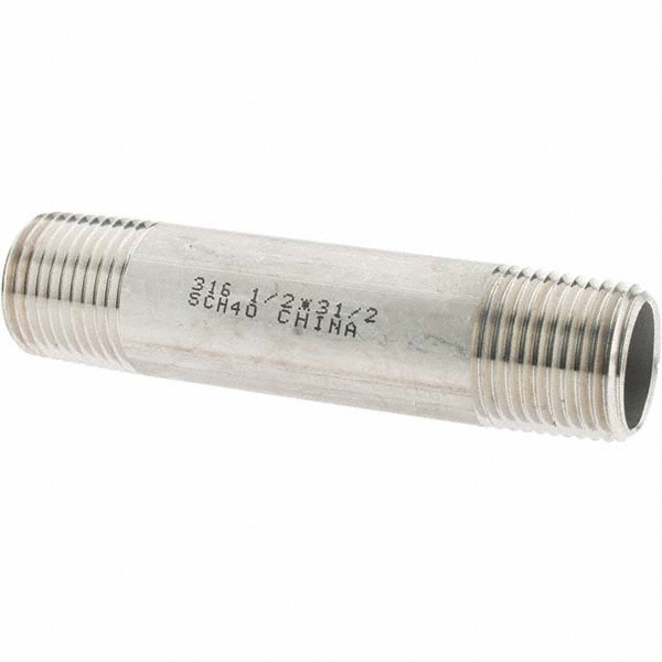 Merit Brass Stainless Steel Pipe Nipple: 1/2" Pipe, Grade 316 & 316L - 6008-350