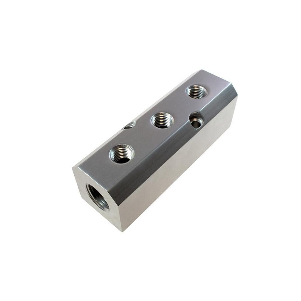 Coilhose Pneumatics Manifold: 1/2" Inlet, 1/4" Outlet, 2 Inlet Ports, 5 Outlet Ports, 7-1/2" OAL, 1-37/64" OAW, 1.58" OAH - 3054