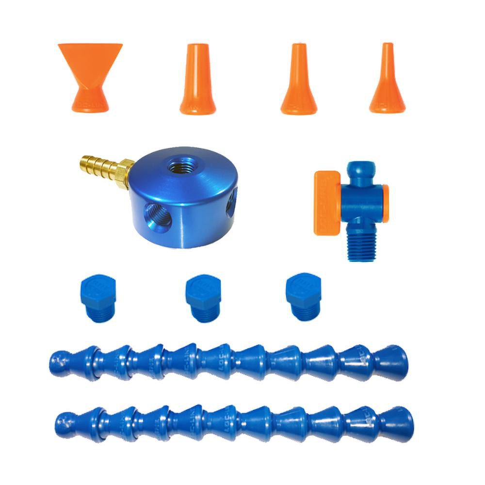 Coilhose Pneumatics Manifold: 1/2" Inlet, 1/4" Outlet, 2 Inlet Ports, 5 Outlet Ports, 7-1/2" OAL, 1-37/64" OAW, 1.58" OAH - 3054