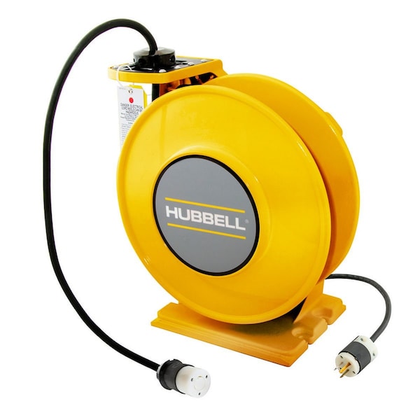 Hubbell Wiring Device-Kellems Industrial Reel with HBL2313, UL Type 1, 45 Ft, #12/3 SJO, 20 A, 125 VAC, Yellow - HBLI45123TL20Y