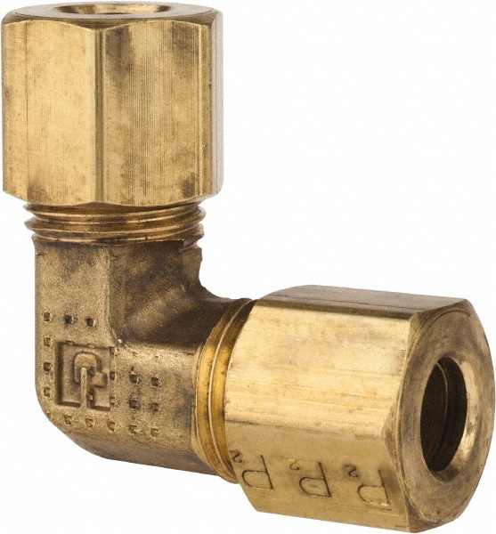 Parker Compression Tube Union Elbow: 7/16-24, 1/4" Tube OD, Compression x Compression - 165C-4