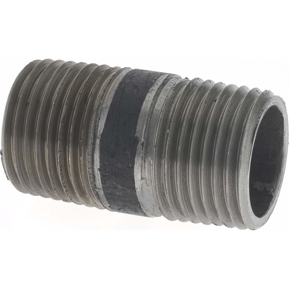 Merit Brass Brass Pipe Nipple: Threaded on Both Ends, 3" OAL, 1/2" NPT - 2108-300