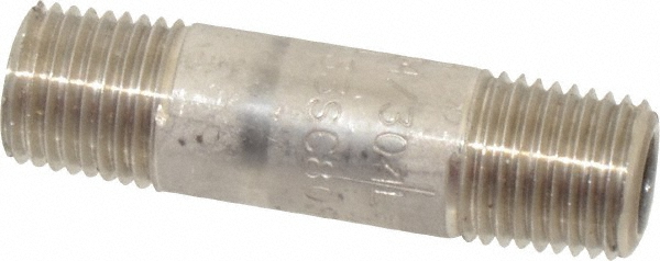 Merit Brass Stainless Steel Pipe Nipple: 1/4" Pipe, Grade 304 & 304L - 4504-600