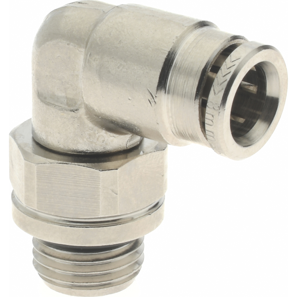 Norgren Push-to-Connect Tube x Male x Tube x Male BSPT Fitting: 90 deg Swivel Elbow Adapter, BSPT, 8.00 mm OD - 101470818