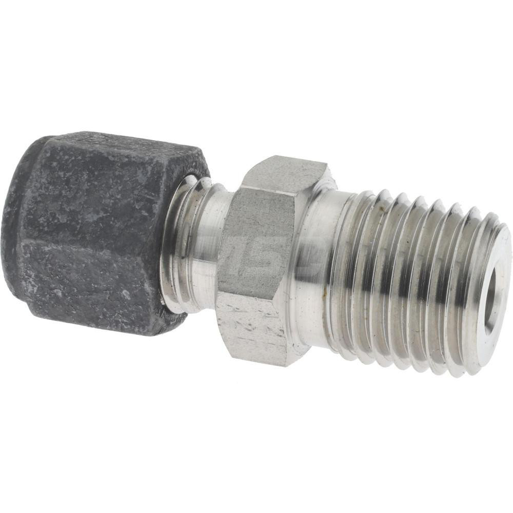 Parker Compression Tube Connector: 1/4" Tube OD, Compression x MNPT - 4-4 FBZ-SS