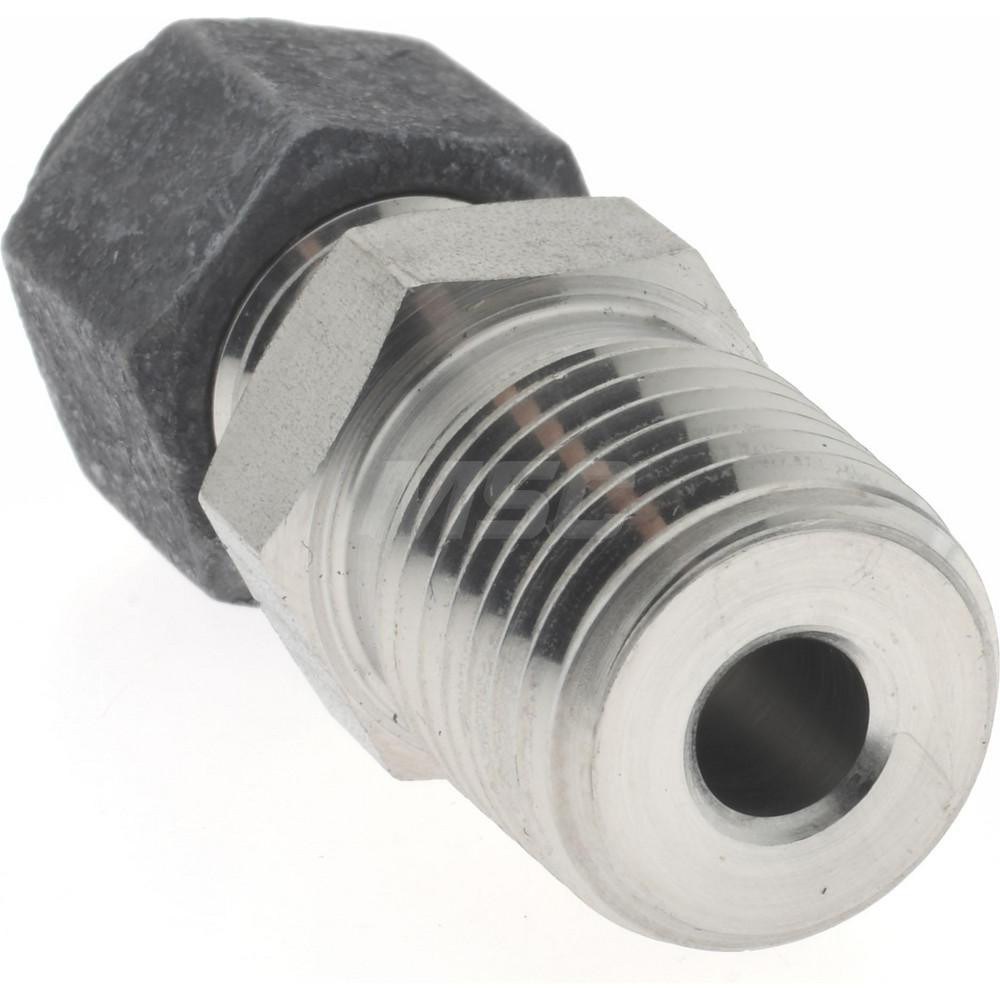 Parker Compression Tube Connector: 1/4" Tube OD, Compression x MNPT - 4-4 FBZ-SS