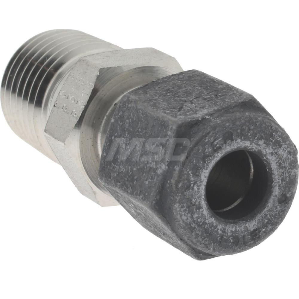 Parker Compression Tube Connector: 1/4" Tube OD, Compression x MNPT - 4-4 FBZ-SS