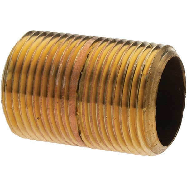 ANDERSON METALS Brass Pipe Nipple: Threaded on Both Ends, 1-1/2" OAL, NPT - 736113-0424