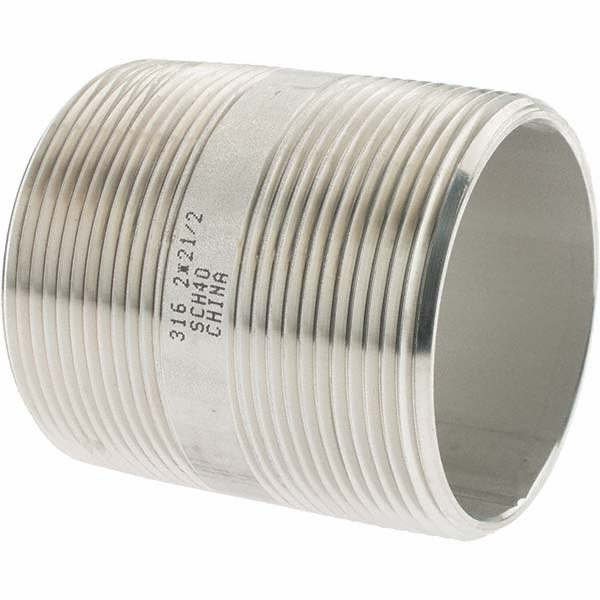 Value Collection Stainless Steel Pipe Nipple: 2" Pipe, Grade 316 & 316L - 6BN2*21/2