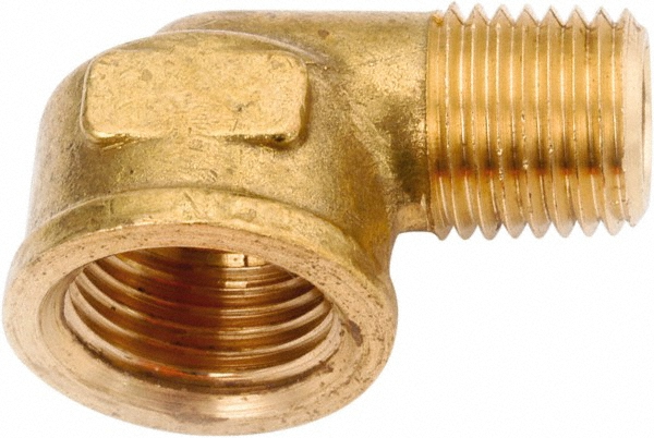 ANDERSON METALS Brass Pipe 90 ° Elbow: 1/8" Fitting, Flanged, NPT, Lead Free - 756230-02