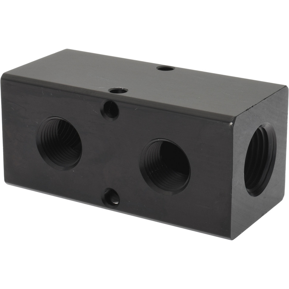 Made in USA Manifold: 1/2" Inlet, 3/8" Outlet, 2 Inlet Ports, 5 Outlet Ports, 7.75" OAL, 1.5" OAW, 1-1/2" OAH - PCM30-375-05BW