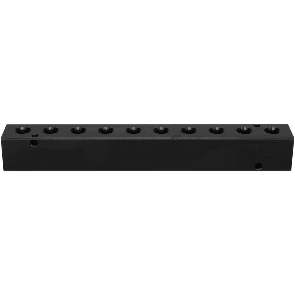 Made in USA Manifold: 1/2" Inlet, 3/8" Outlet, 2 Inlet Ports, 5 Outlet Ports, 7.75" OAL, 1.5" OAW, 1-1/2" OAH - PCM30-375-05BW