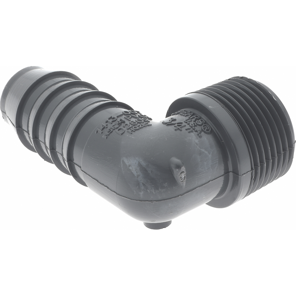 Value Collection Barbed Tube Elbow: 3/4" Barbs, 3/4" MIPT - 1413-007