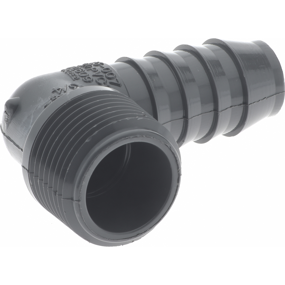 Value Collection Barbed Tube Elbow: 3/4" Barbs, 3/4" MIPT - 1413-007