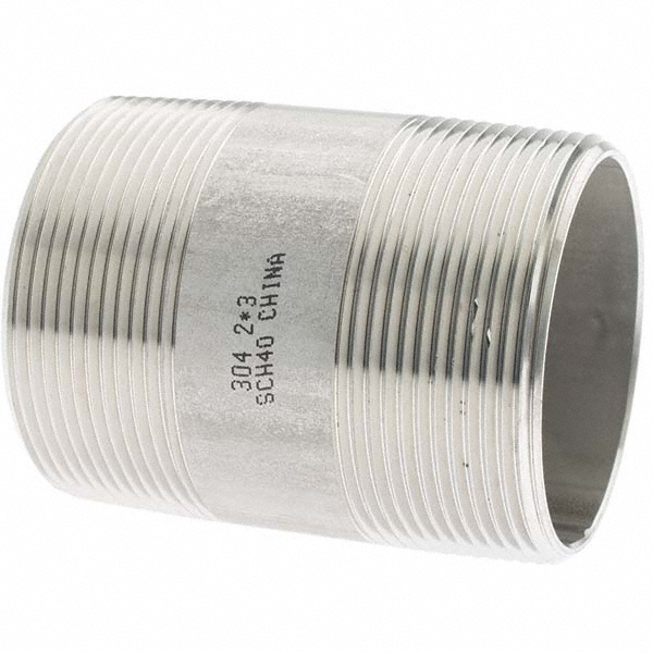 Value Collection Stainless Steel Pipe Nipple: 2" Pipe, Grade 304 & 304L - 4BN2*3