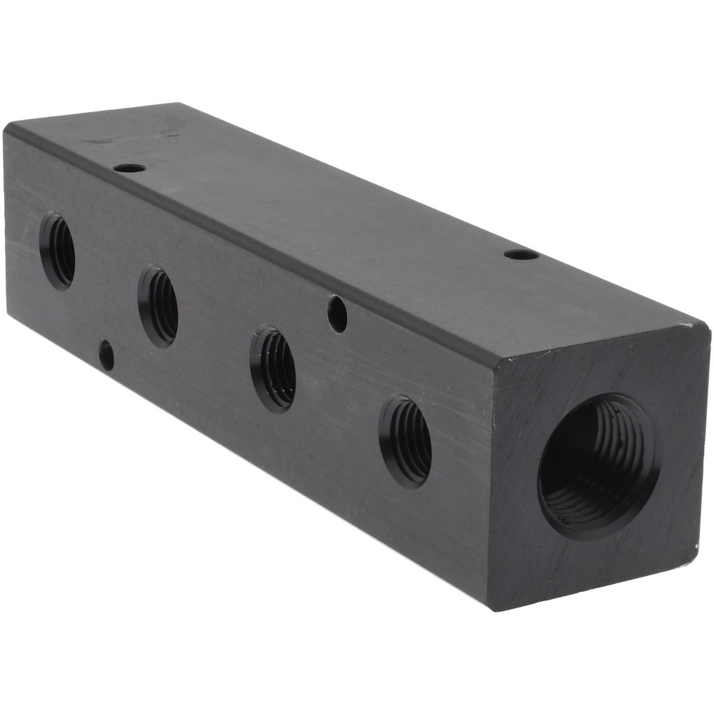 Made in USA Manifold: 1/2" Inlet, 1/4" Outlet, 2 Inlet Ports, 4 Outlet Ports, 6.25" OAL, 1.5" OAW, 1-1/2" OAH - PCM30-250-04BW