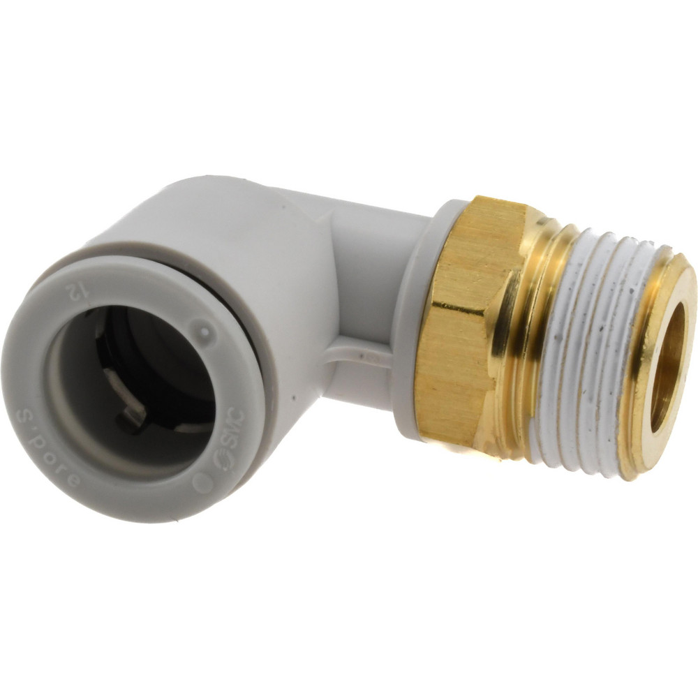 SMC PNEUMATICS Push-to-Connect Push-to-Connect Fitting: Elbow, BSPT, 12.00 mm OD - KQ2L12-03AS