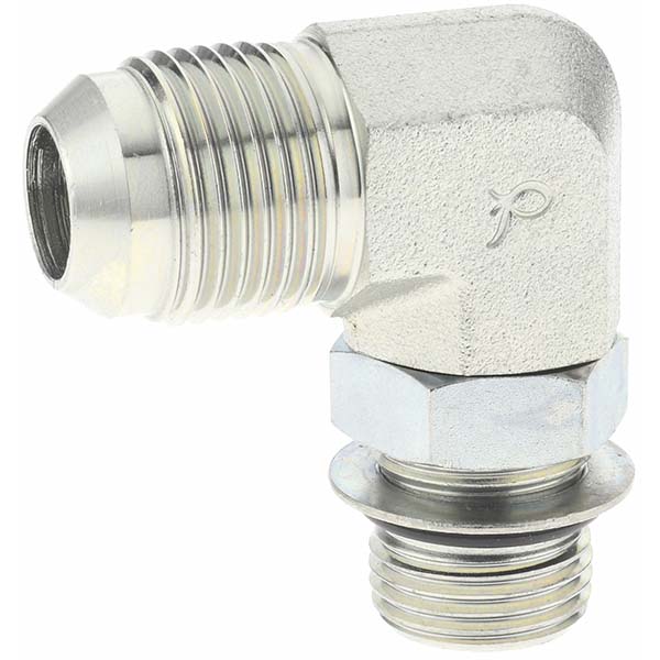 Parker Steel Flared Tube 90 Deg Elbow: 5/8" OD, 3/4-16 Thread, 37 deg Flared Angle - PT-00207