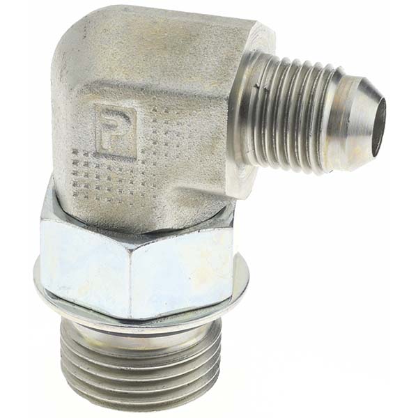 Parker Steel Flared Tube 90 Deg Elbow: 5/8" OD, 3/4-16 Thread, 37 deg Flared Angle - PT-00207
