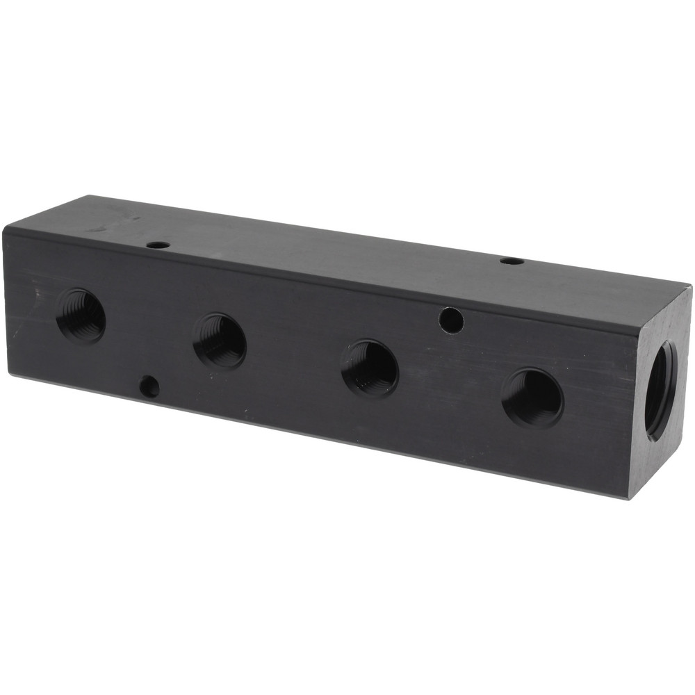 Made in USA Manifold: 3/8" Inlet, 1/4" Outlet, 2 Inlet Ports, 4 Outlet Ports, 6.25" OAL, 1.25" OAW, 1-1/4" OAH - PCM20-250-04BW