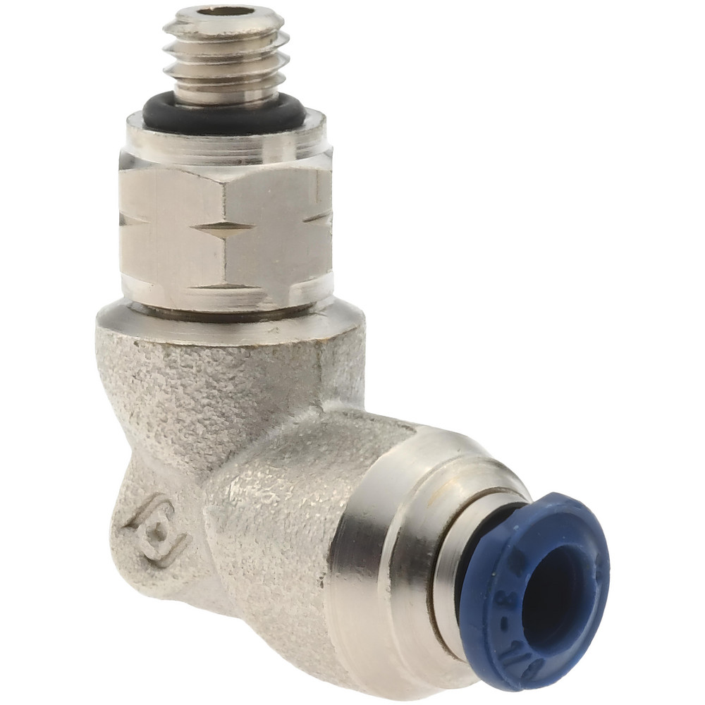 Aignep USA Push-to-Connect Tube x Male x Tube x Male UNF Fitting: Swivel Elbow, #10-32 Thread, UNF, 1/8" OD - 88115-02-32