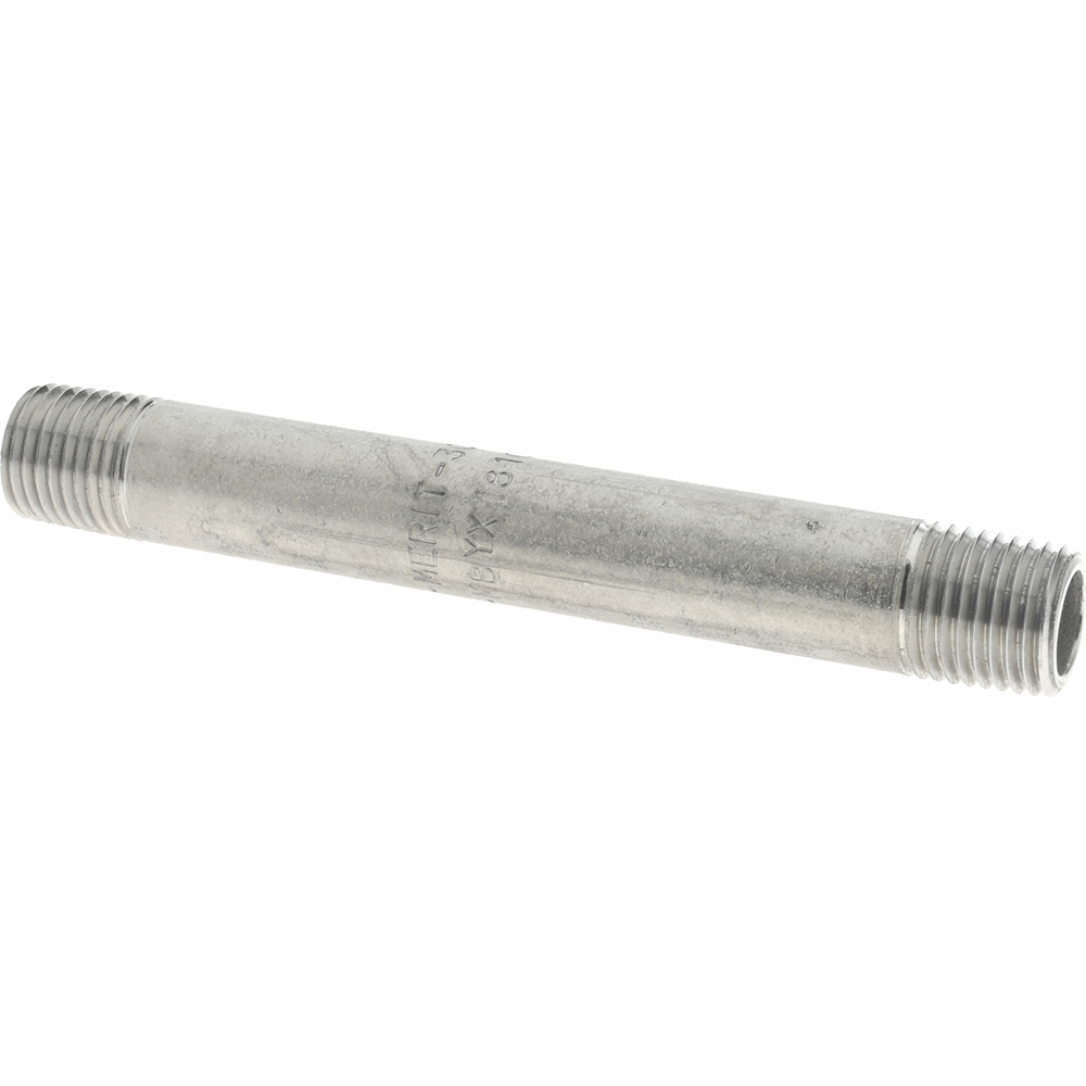Merit Brass Brass Pipe Nipple: Threaded on Both Ends, 5-1/2" OAL, 1/4" NPT - 2104-550
