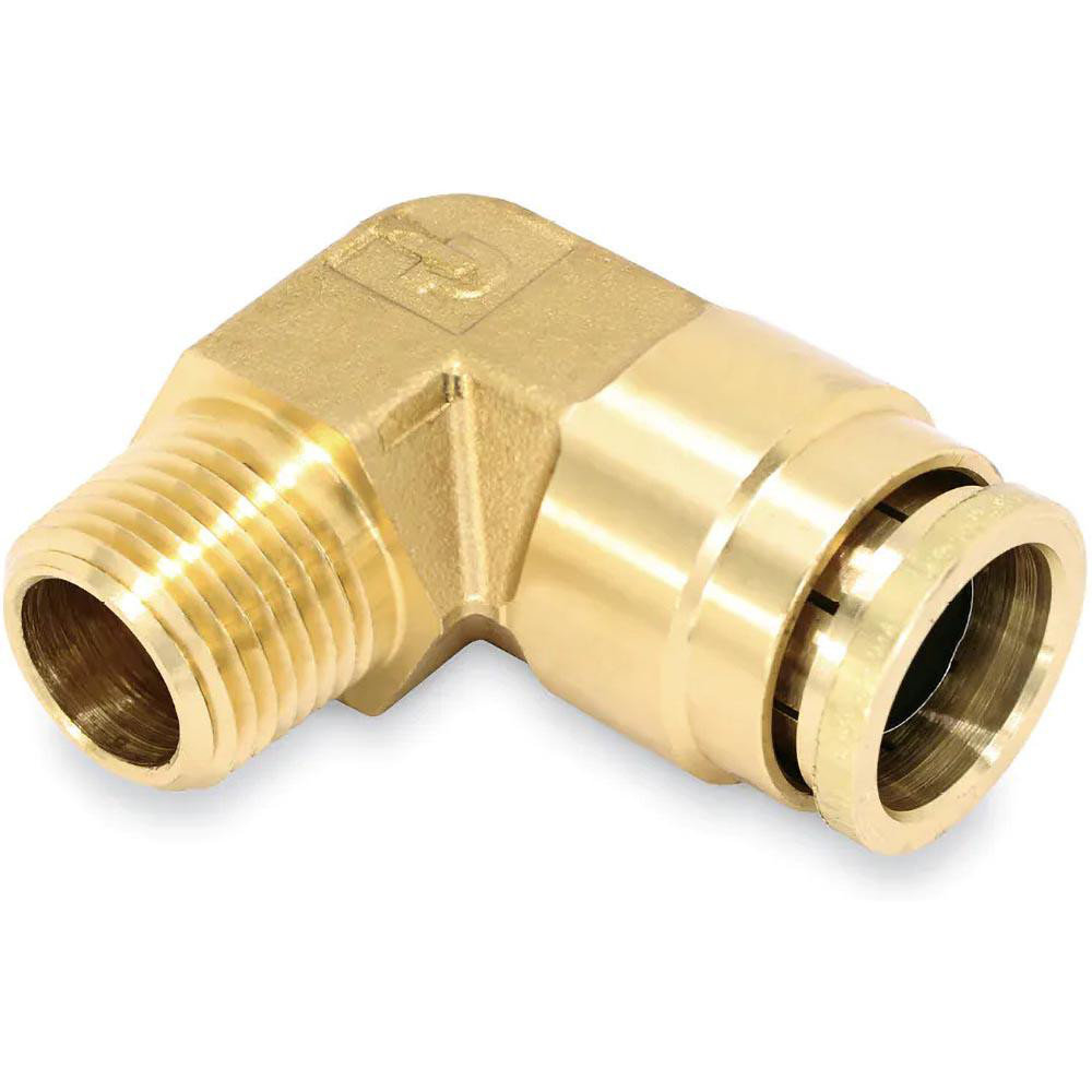 Parker Push-to-Connect Push-to-Connect x Male NPTF Fitting: 90 deg Elbow, 1/2 Thread, NPTF, 1/2" OD - 169PTC-8-8