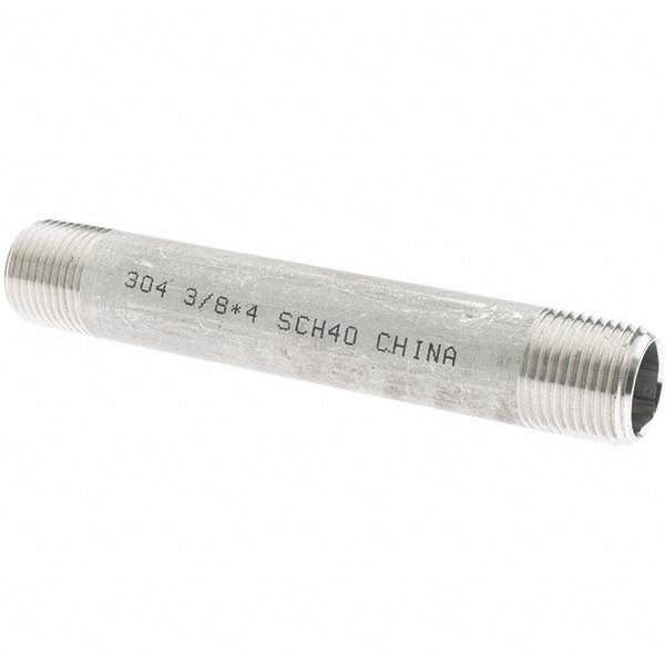 Value Collection Stainless Steel Pipe Nipple: 3/8" Pipe, Grade 304 & 304L - 4BN3/8*5