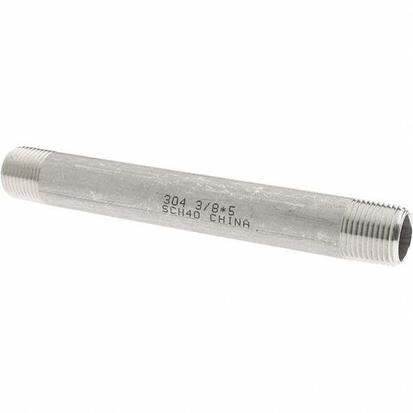 Value Collection Stainless Steel Pipe Nipple: 3/8" Pipe, Grade 304 & 304L - 4BN3/8*5