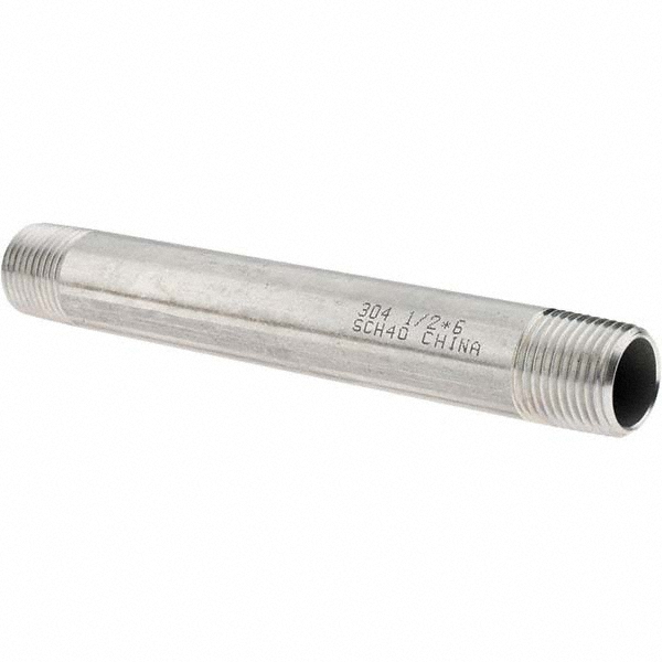 Value Collection Stainless Steel Pipe Nipple: 1/2" Pipe, Grade 304 & 304L - 4BN1/2*6