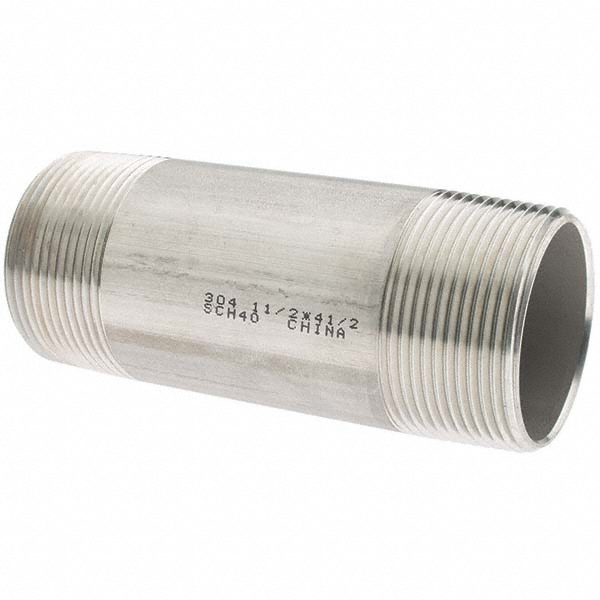 Value Collection Stainless Steel Pipe Nipple: 1-1/2" Pipe, Grade 304 & 304L - 4BN11/2*41/2