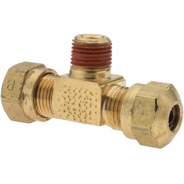 Parker Compression Tube Male Branch Tee: 1/4" Tube OD, Compression x Compression x MNPT - -10793-3
