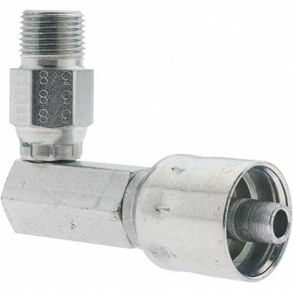 Parker Hydraulic Hose Male NPTF Pipe Swivel Elbow: 0.375" ID, 6 mm, 3/8" - KP82687