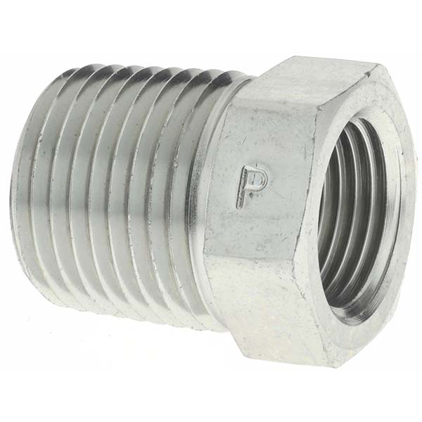 Parker Industrial Pipe Bushing: 3/8" Female Thread, 1/2" Male Thread, MNPTF x FNPTF - KP79109