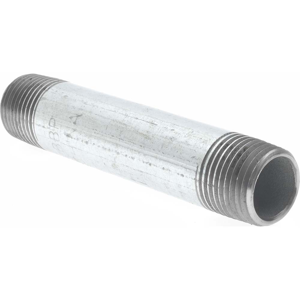 Value Collection Galvanized Pipe Nipple: 1/2", 4" Long, Schedule 40, Steel - MSCNG04040