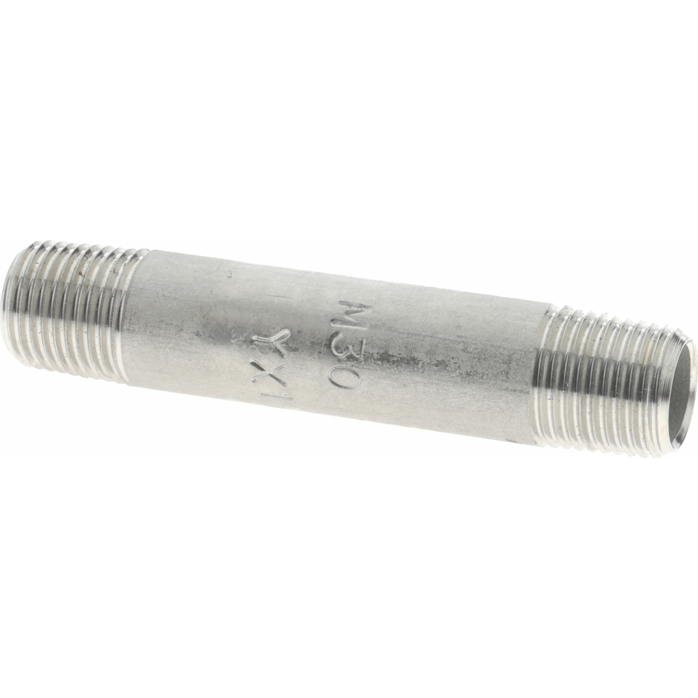Merit Brass Stainless Steel Pipe Nipple: 1/8" Pipe, Grade 304 & 304L - 4002-001