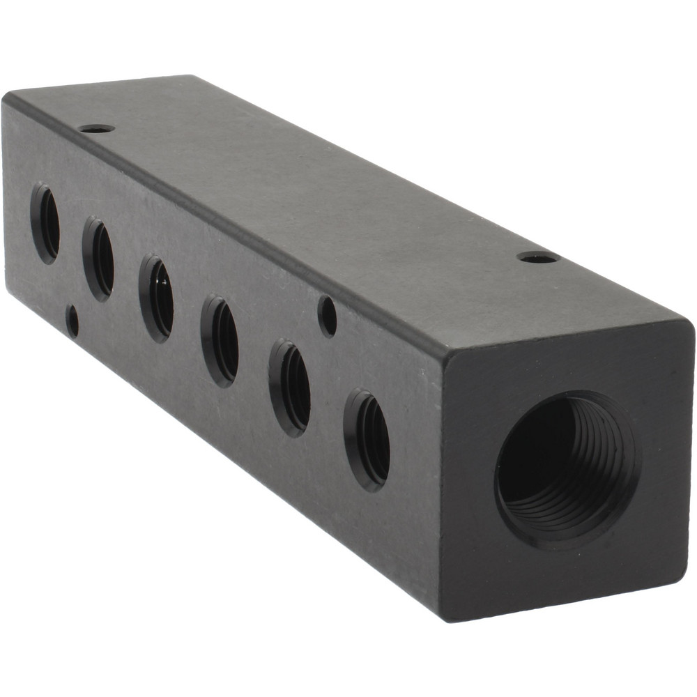 Made in USA Manifold: 1/2" Inlet, 1/4" Outlet, 2 Inlet Ports, 6 Outlet Ports, 6.75" OAL, 1.5" OAW, 1-1/2" OAH - PCM30-250-06B
