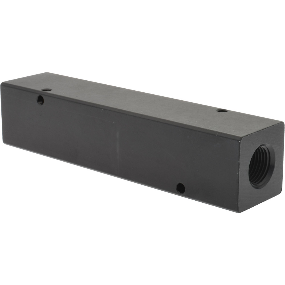 Made in USA Manifold: 1/2" Inlet, 1/4" Outlet, 2 Inlet Ports, 6 Outlet Ports, 6.75" OAL, 1.5" OAW, 1-1/2" OAH - PCM30-250-06B