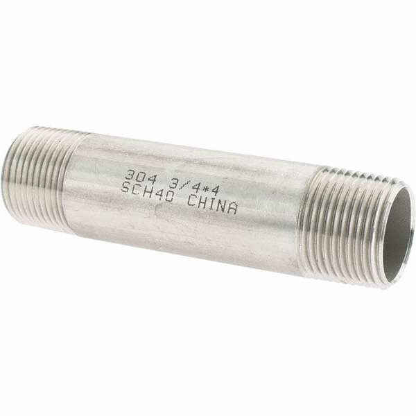 Merit Brass Stainless Steel Pipe Nipple: 3/4" Pipe, Grade 304 & 304L - 4012-600