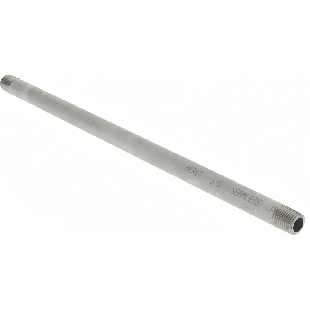 Merit Brass Stainless Steel Pipe Nipple: 1/4" Pipe, Grade 304 & 304L - 4004-1200